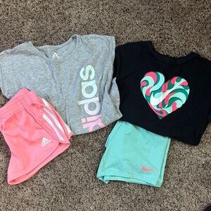 Adidas Youth Gray and Black T-Shirts with Pink and Green Shorts